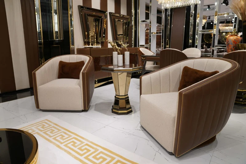 Casa Padrino Luxus Beistelltisch Braun / Grau / Gold - Verspiegelter 8 eckiger Massivholz Tisch - Wohnzimmer Möbel - Wohnzimmer Einrichtung - Luxus Möbel - Luxus Einrichtung - Luxus Qualität