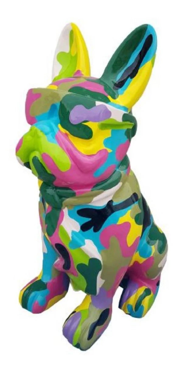 Casa Padrino Luxus Deko Skulptur Hund Bulldogge Mehrfarbig H. 80 cm - Große Deko Figur - XXL Deko Skulptur - XXL Deko Figur - Wohnzimmer Deko - Garten Deko - Luxus Deko XXL Figuren