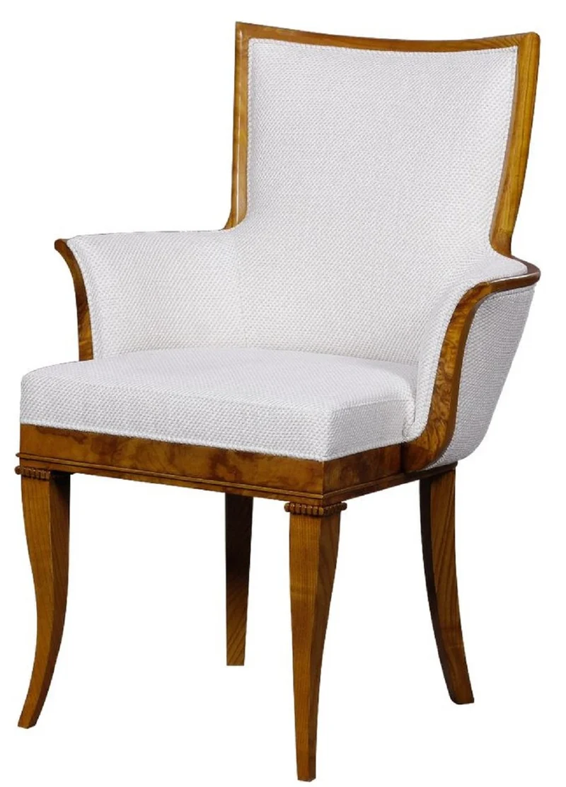 Casa Padrino Luxus Biedermeier Sessel Weiß / Braun - Art Deco Wohnzimmer Sessel - Biedermeier Wohnzimmer Möbel - Art Deco Wohnzimmer Möbel - Biedermeier Einrichtung - Art Deco Einrichtung