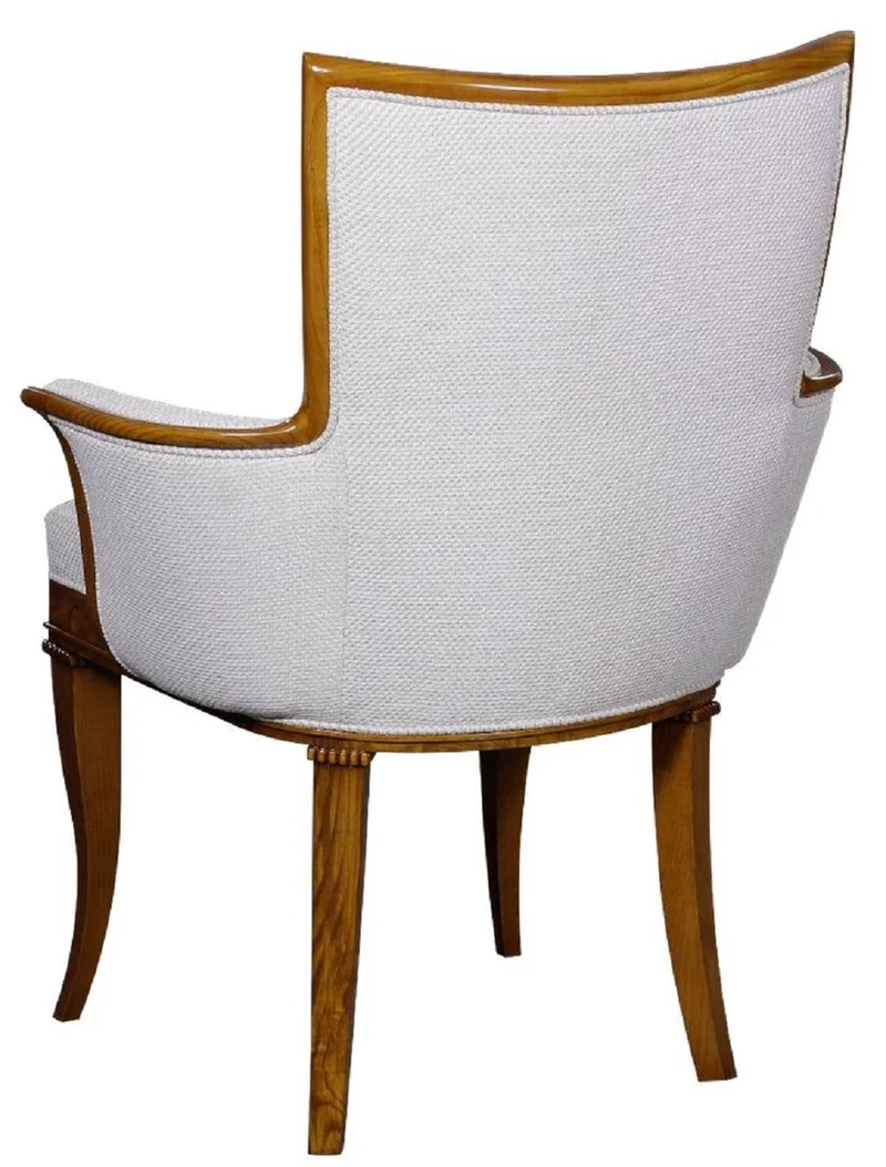 Casa Padrino Luxus Biedermeier Sessel Weiß / Braun - Art Deco Wohnzimmer Sessel - Biedermeier Wohnzimmer Möbel - Art Deco Wohnzimmer Möbel - Biedermeier Einrichtung - Art Deco Einrichtung