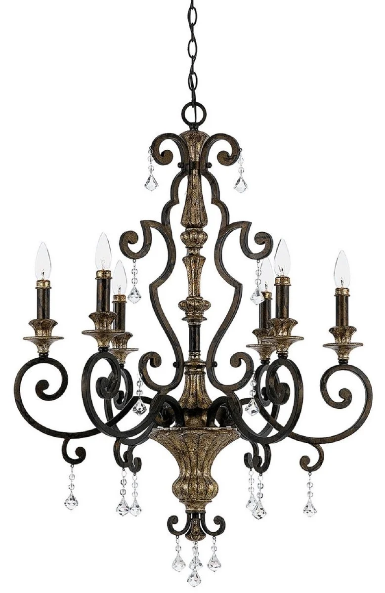 Casa Padrino Barock Kristall Kronleuchter Bronze / Antik Gold Ø 71 x H. 96,5 cm - Prunkvoller Barockstil Kronleuchter - Wohnzimmer & Hotel Kronleuchter - Barock Möbel - Barock Leuchten