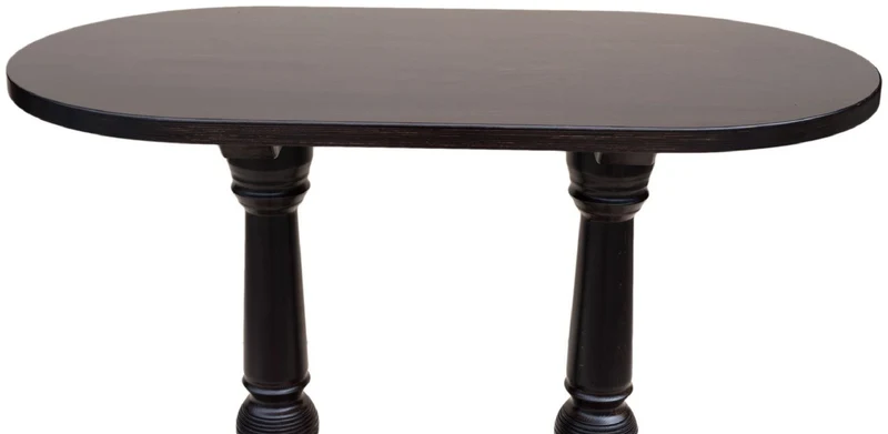 Casa Padrino Luxus Stehtisch mit Fußstütze Dunkelbraun 135 x 75 x H. 110 cm - Ovaler Massivholz Tisch - Ovaler Massivholz Bartisch - Massivholz Möbel - Bar Möbel - Gastronomie Möbel
