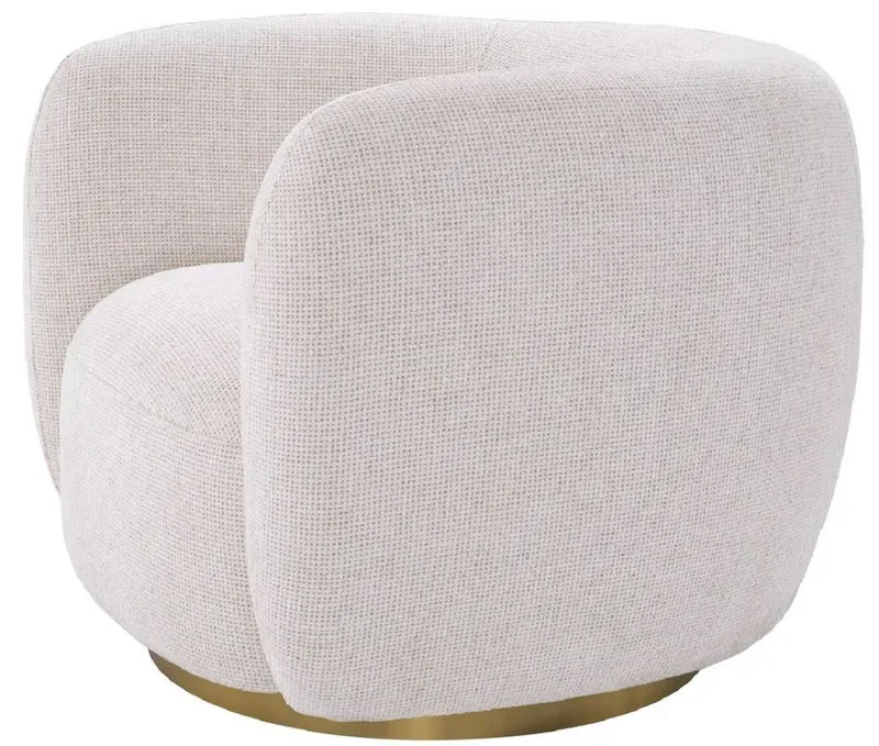 Casa Padrino Luxus Drehsessel Creme / Messing 93 x 80 x H. 71 cm - Wohnzimmer Sessel - Wohnzimmer Möbel - Luxus Möbel - Wohnzimmer Einrichtung - Luxus Einrichtung - Möbel Luxus