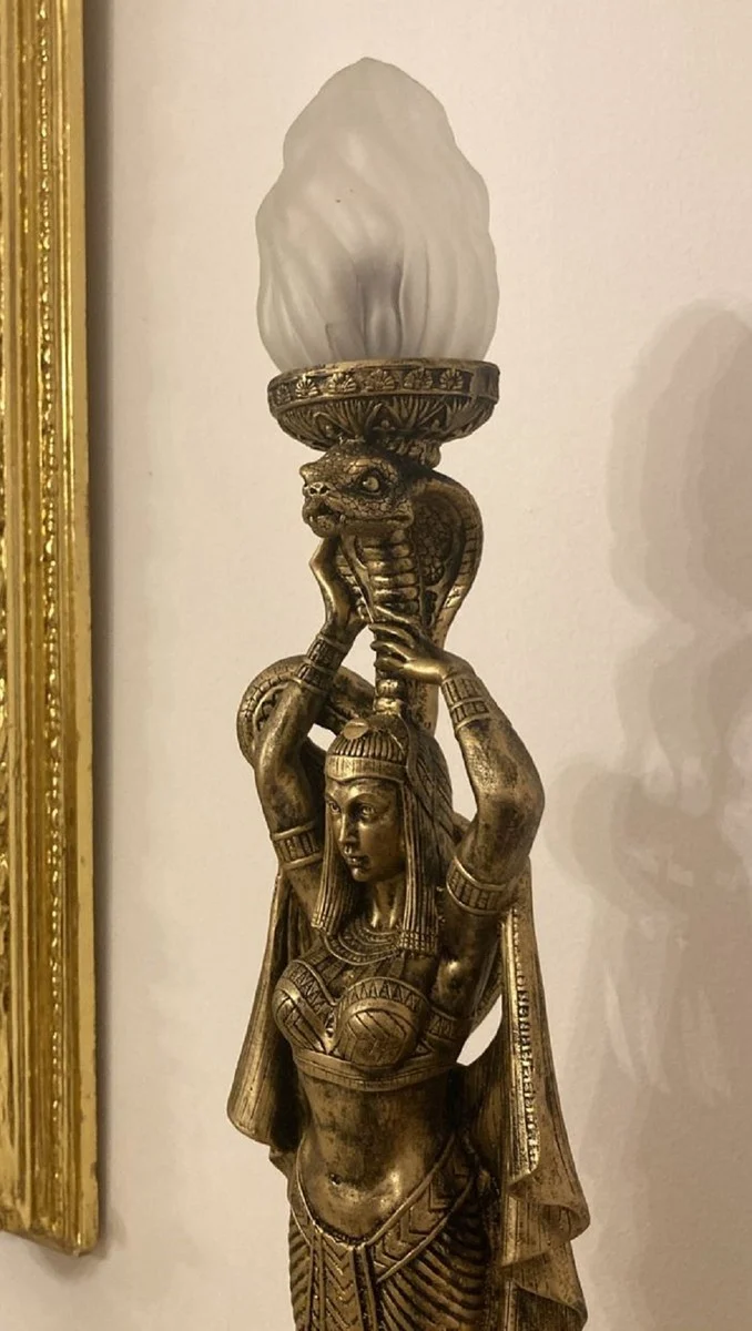 Casa Padrino Barock Tischleuchte Frau mit Cobra Schlange Antik Gold H. 74 cm - Prunkvolle Schreibtischleuchte im ägytischen Stil - Barock Leuchten - Barock Interior - Barock Möbel