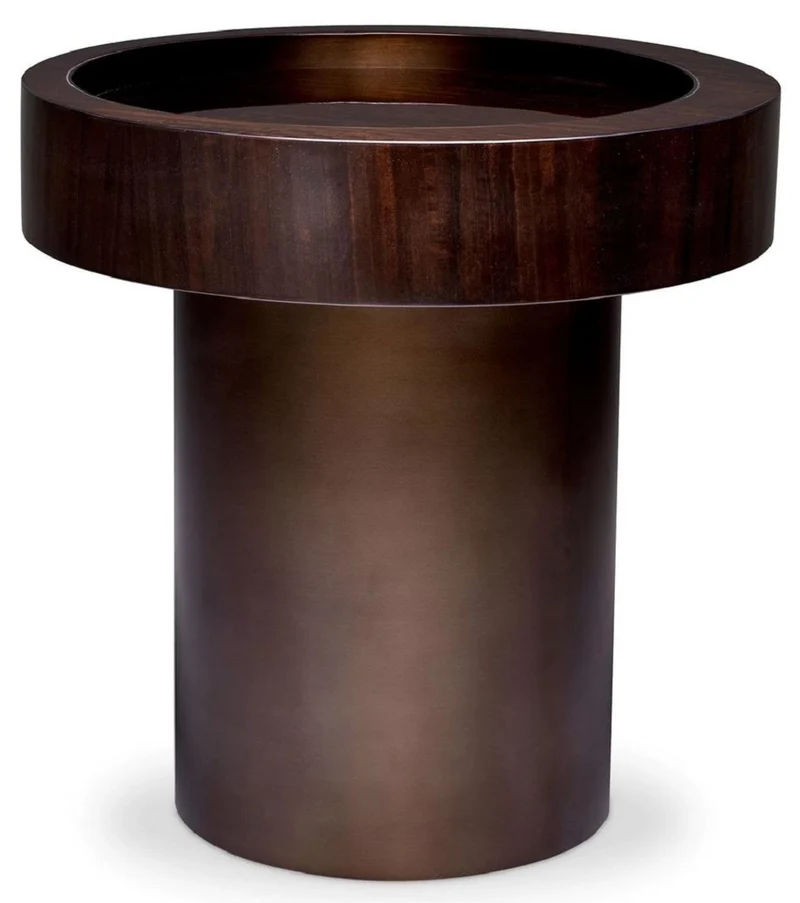 Casa Padrino Luxus Beistelltisch Dunkelbraun Hochglanz / Bronze Ø 50 x H. 50,5 cm - Runder Wohnzimmer Tisch - Wohnzimmer Möbel - Luxus Möbel - Luxus Einrichtung - Wohnzimmer Einrichtung