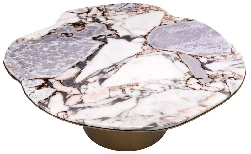 Casa Padrino Luxus Couchtisch Mehrfarbig / Messing 100,5 x 88,5 x H. 37 cm - Edelstahl Wohnzimmertisch mit Marmorplatte - Wohnzimmer Möbel - Luxus Möbel - Wohnzimmer Einrichtung - Luxus Qualität