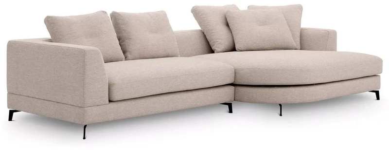 Casa Padrino Luxus Ecksofa Rechte Seite Sandfarben / Schwarz 310 x 150 x H. 65 cm - Wohnzimmer Sofa mit Kissen - Wohnzimmer Möbel - Wohnzimmer Einrichtung - Luxus Möbel - Luxus Einrichtung