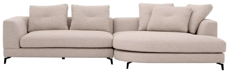 Casa Padrino Luxus Ecksofa Rechte Seite Sandfarben / Schwarz 310 x 150 x H. 65 cm - Wohnzimmer Sofa mit Kissen - Wohnzimmer Möbel - Wohnzimmer Einrichtung - Luxus Möbel - Luxus Einrichtung