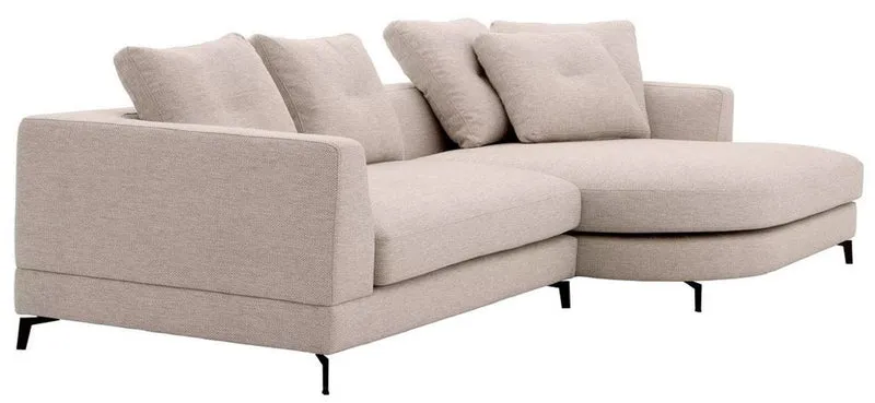 Casa Padrino Luxus Ecksofa Rechte Seite Sandfarben / Schwarz 310 x 150 x H. 65 cm - Wohnzimmer Sofa mit Kissen - Wohnzimmer Möbel - Wohnzimmer Einrichtung - Luxus Möbel - Luxus Einrichtung