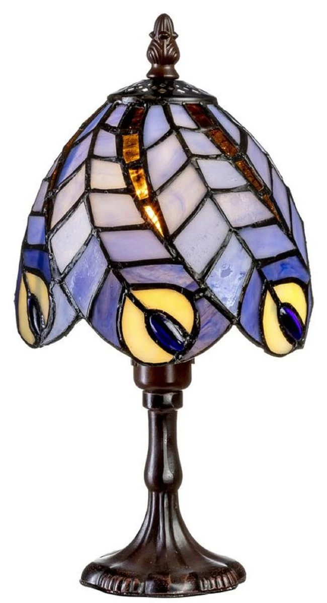 Casa Padrino Luxus Tiffany Hockerleuchte Mehrfarbig Ø 15 x H. 29 cm - Tiffany Tischleuchte - Tiffany Schreibtischleuchte - Tiffany Leuchten - Luxus Leuchten - Luxus Interior