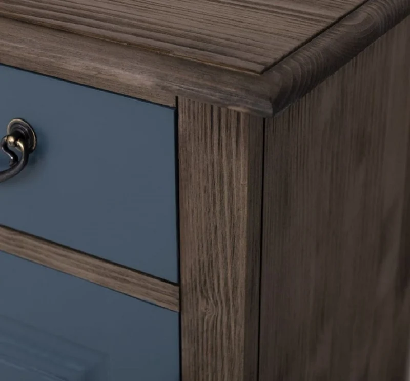 Casa Padrino Landhausstil Kommode Blau / Schwarz 176 x 35 x H. 105 cm - Massivholz Schrank mit 6 Schubladen und 2 Türen - Landhausstil Möbel - Möbel im Landhausstil - Landhausstil Einrichtung