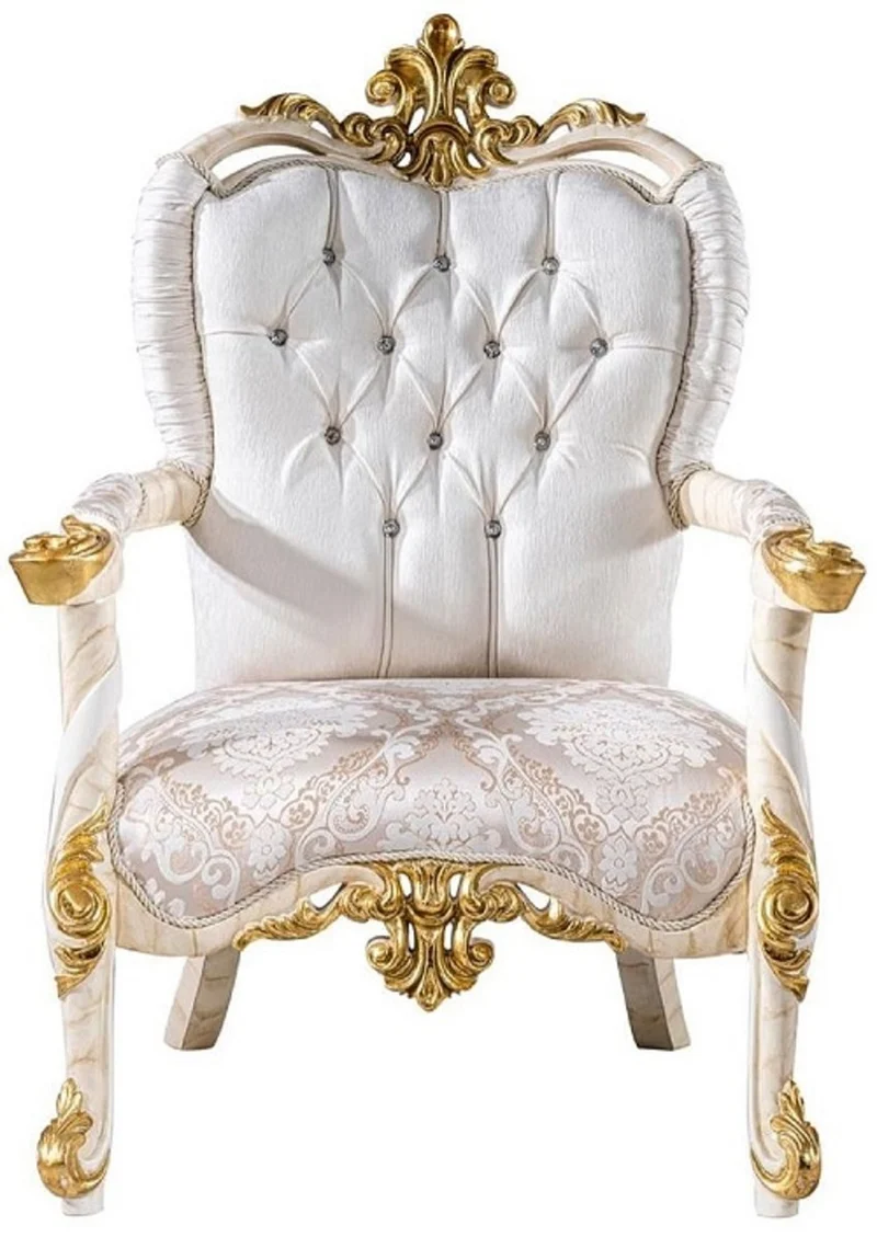 Casa Padrino Luxus Barock Wohnzimmer Set Weiß / Braun / Weiß / Beige / Gold - 2 Barock Sofas & 2 Barock Sessel & 1 Barock Couchtisch - Luxus Wohnzimmer Möbel im Barockstil - Barock Möbel