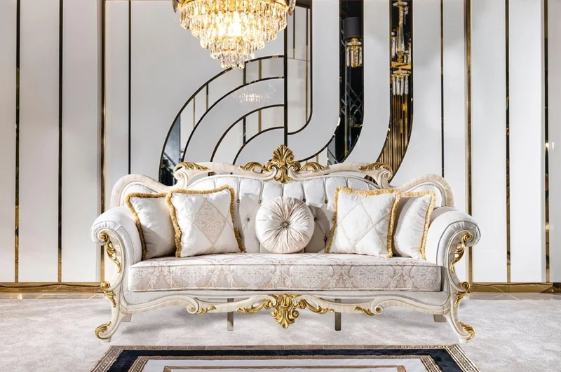 Casa Padrino Luxus Barock Wohnzimmer Set Weiß / Braun / Weiß / Beige / Gold - 2 Barock Sofas & 2 Barock Sessel & 1 Barock Couchtisch - Luxus Wohnzimmer Möbel im Barockstil - Barock Möbel