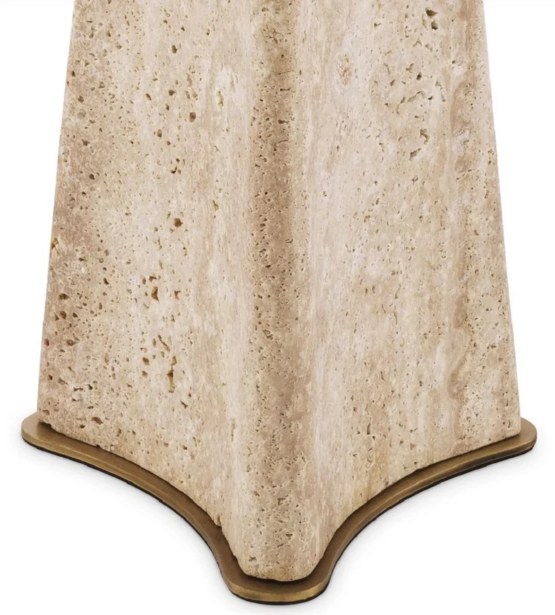 Casa Padrino Luxus Tischleuchte Beige / Antik Messing Ø 48 x H. 106,5 cm - Travertin Schreibtischleuchte mit rundem Lampenschirm - Luxus Tischleuchten - Luxus Kollektion