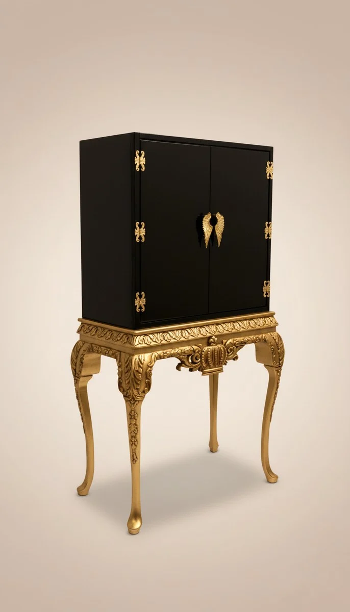 Pompöös by Casa Padrino Luxus Barock Barschrank Schwarz / Gold - Pompööser Barock Weinschrank designed by Harald Glööckler - Barock Bar Möbel - Edel & Prunkvoll