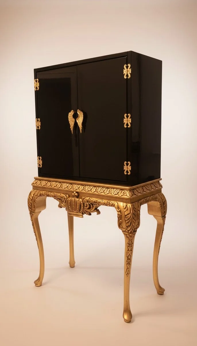 Pompöös by Casa Padrino Luxus Barock Barschrank Schwarz / Gold - Pompööser Barock Weinschrank designed by Harald Glööckler - Barock Bar Möbel - Edel & Prunkvoll
