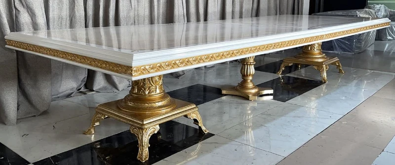 Casa Padrino Luxus Barock Esszimmer Set Creme / Weiß / Gold - 1 Riesiger Barock Esstisch & 14 Barock Esszimmerstühle - Barock Esszimmer Möbel - Luxus Möbel im Barockstil - Edel & Prunkvoll