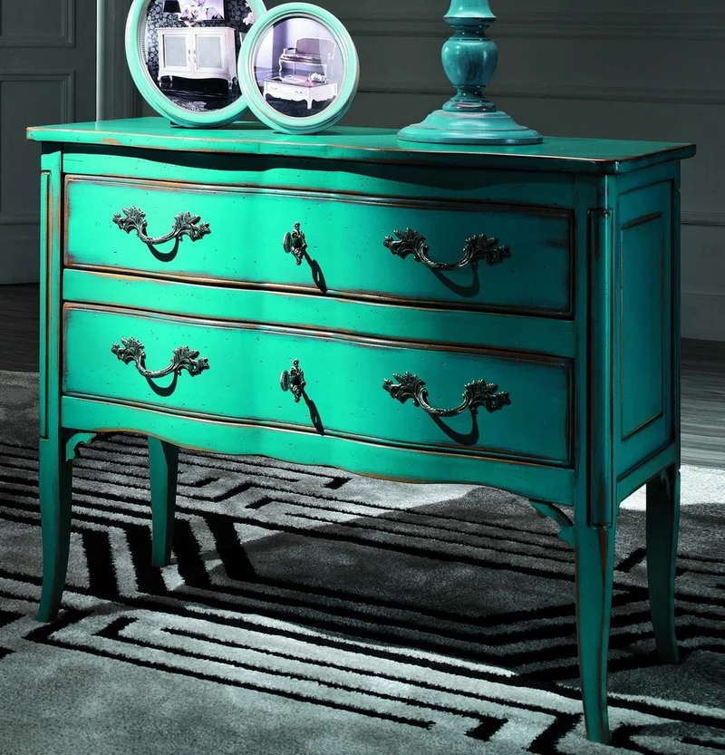 Casa Padrino Luxus Barock Kommode Antik Grün / Silber - Handgefertigte Massivholz Kommode mit 2 Schubladen - Barockstil Schlafzimmer Möbel - Barock Möbel - Luxus Qualität - Made in Italy