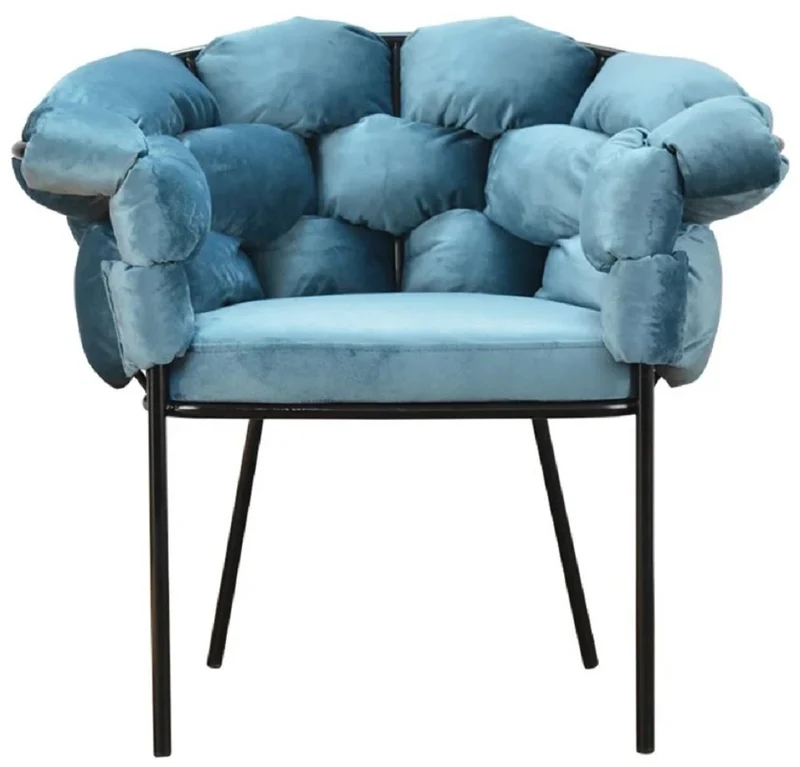 Casa Padrino Luxus Designer Sessel Hellblau / Schwarz 81 x 64 x H. 75 cm - Wohnzimmer Sessel - Hotel Sessel - Wohnzimmer Möbel - Luxus Möbel - Wohnzimmer Einrichtung - Luxus Einrichtung