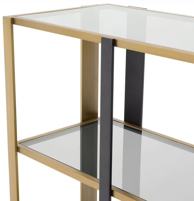 Casa Padrino Luxus Regalschrank Messing / Schwarz / Grau 178 x 44 x H. 89,5 cm - Rechteckiger Wohnzimmer Schrank - Büro Schrank - Wohnzimmer Möbel - Büro Möbel - Luxus Möbel
