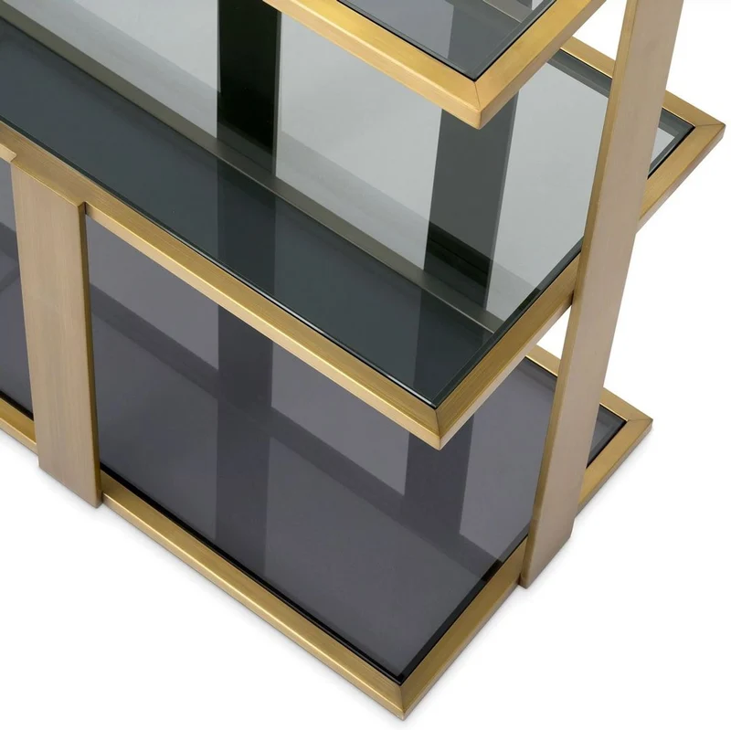 Casa Padrino Luxus Regalschrank Messing / Schwarz / Grau 178 x 44 x H. 89,5 cm - Rechteckiger Wohnzimmer Schrank - Büro Schrank - Wohnzimmer Möbel - Büro Möbel - Luxus Möbel