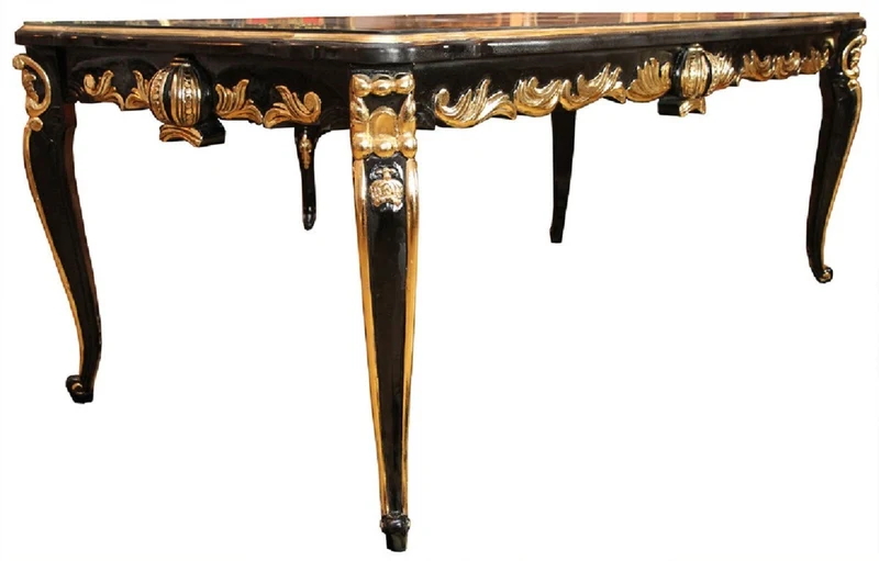 Pompöös by Casa Padrino Barock Luxus Esszimmer Set Grün / Schwarz / Gold - Pompööser Barock Esstisch mit Glasplatte und 8 Stühlen designed by Harald Glööckler - Esszimmer Möbel im Barockstil