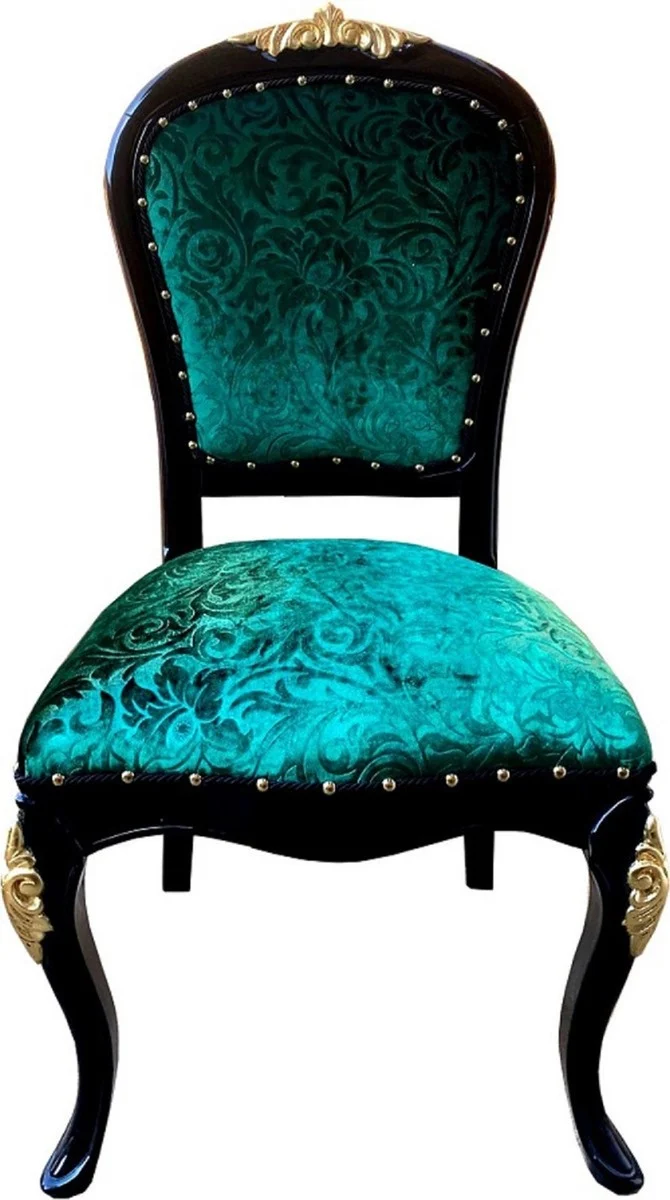 Pompöös by Casa Padrino Barock Luxus Esszimmer Set Grün / Schwarz / Gold - Pompööser Barock Esstisch mit Glasplatte und 8 Stühlen designed by Harald Glööckler - Esszimmer Möbel im Barockstil