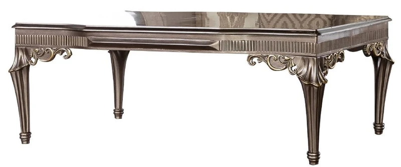 Casa Padrino Luxus Barock Couchtisch Silber / Gold - Handgefertigter Massivholz Wohnzimmertisch im Barockstil - Prunkvolle Barock Wohnzimmer Möbel