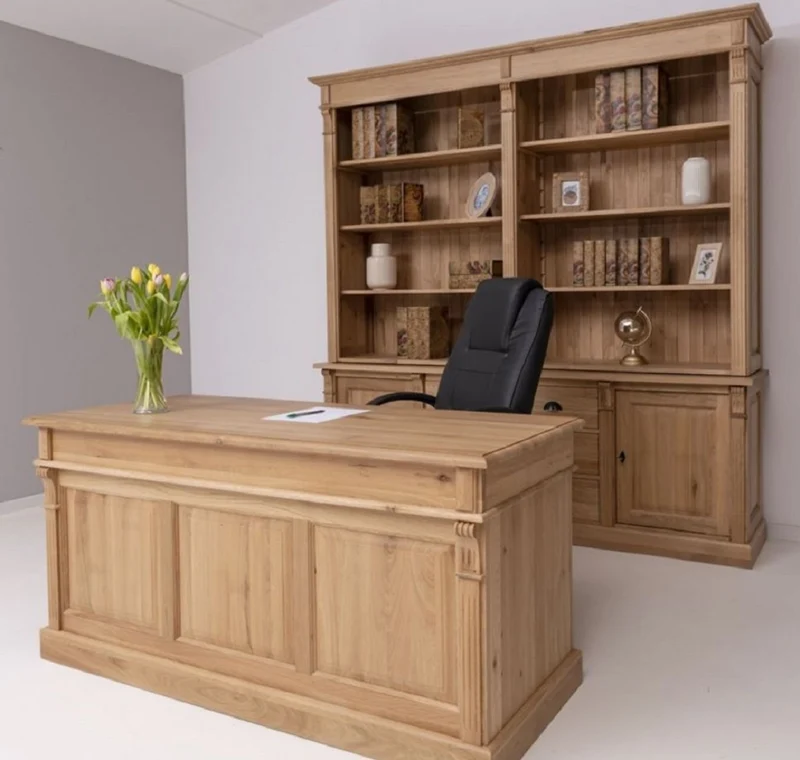 Casa Padrino Landhausstil Schreibtisch Naturfarben 160 x 70 x H. 78 cm - Massivholz Bürotisch mit 2 Türen und 2 Schubladen - Massivholz Möbel - Büro Möbel im Landhausstil - Landhausstil Möbel