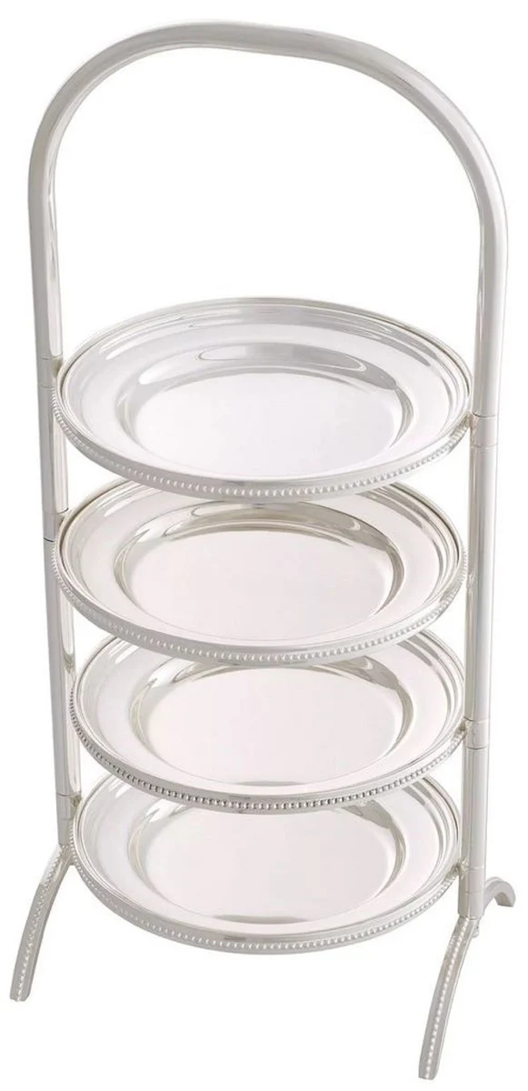 Casa Padrino Luxus Etagere mit Tragegriff Silber 21 x 18,5 x H. 47,5 cm - Gastronomie Accessoires - Restaurant Accessoires - Hotel Accessoires - Luxus Accessoires - Luxus Qualität