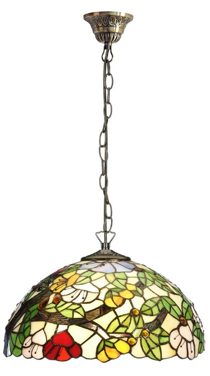 Casa Padrino Luxus Tiffany Hängeleuchte Mehrfarbig Ø 40 x H. 87 cm - Art Deco Tiffany Hängelampe - Wohnzimmer Hängeleuchte - Deko Hängeleuchte - Luxus Tiffany Leuchten - Art Deco Leuchten