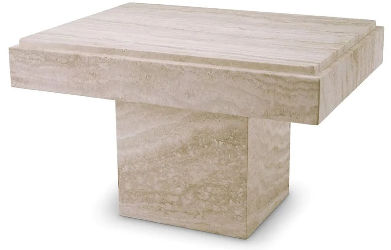 Casa Padrino Luxus Travertin Beistelltisch Beige 65 x 50,5 x H. 40,5 cm - Naturstein Beistelltisch - Wohnzimmer Möbel - Hotel Möbel - Travertin Möbel - Luxus Möbel - Luxus Einrichtung