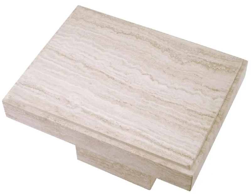 Casa Padrino Luxus Travertin Beistelltisch Beige 65 x 50,5 x H. 40,5 cm - Naturstein Beistelltisch - Wohnzimmer Möbel - Hotel Möbel - Travertin Möbel - Luxus Möbel - Luxus Einrichtung