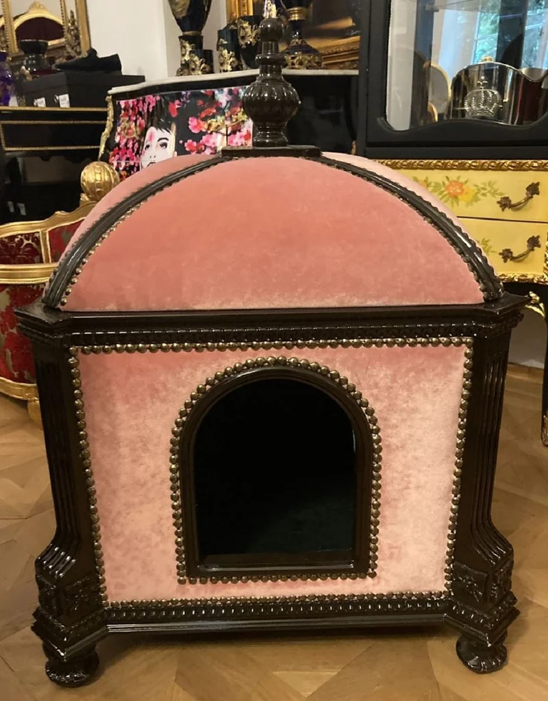 Casa Padrino Barock Katzenhaus Rosa / Dunkelbraun - Prunkvoller Katzen Tempel im Barockstil - Handgefertigtes Barockstil Katzenbett - Barock Katzen Möbel - Barock Tiermöbel