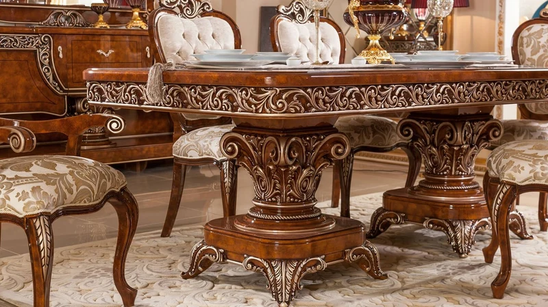 Casa Padrino Luxus Barock Esstisch Braun / Bronze - Prunkvoller Massivholz Esszimmertisch im Barockstil - Barock Esszimmer Möbel - Luxus Esszimmer Möbel im Barockstil - Edel & Prunkvoll