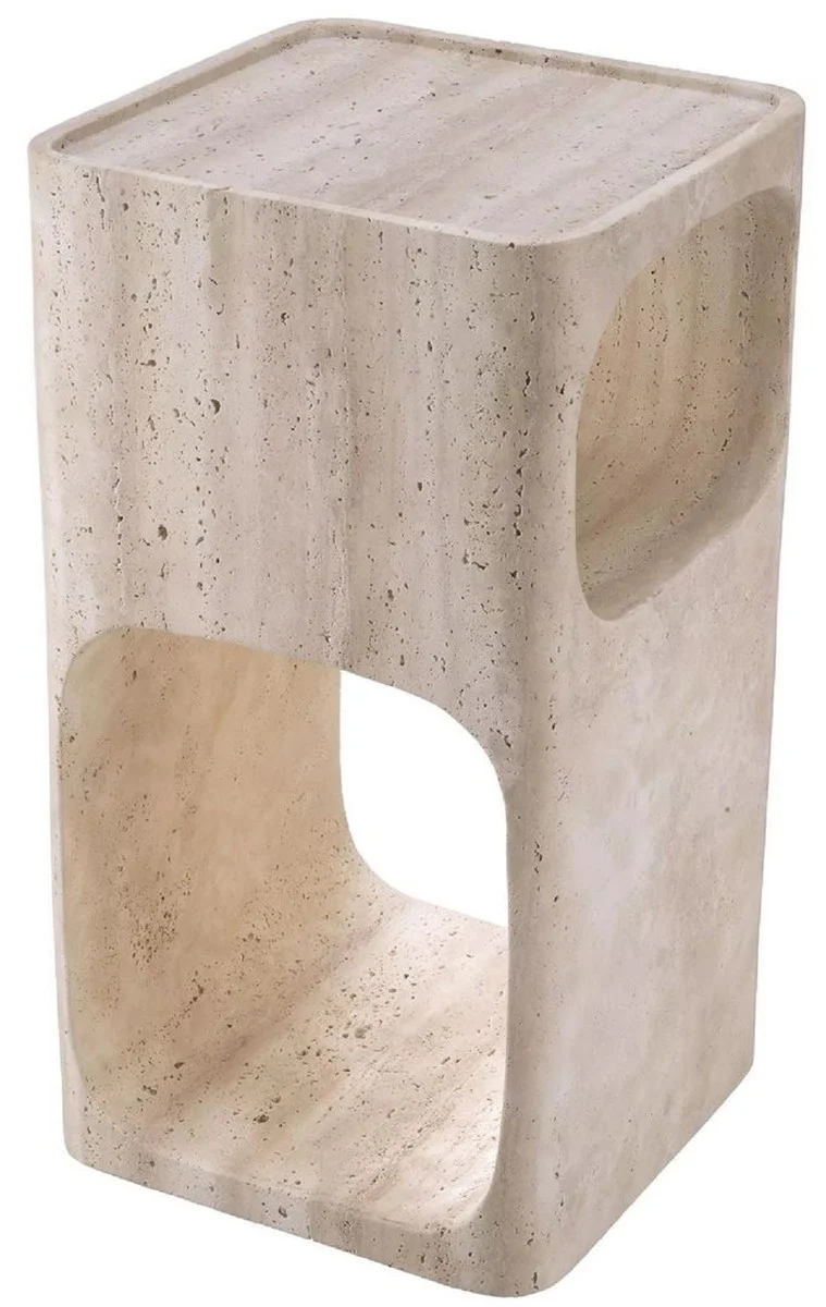 Casa Padrino Luxus Travertin Beistelltisch Beige 30,5 x 30,5 x H. 56,5 cm - Naturstein Beistelltisch - Wohnzimmer Möbel - Hotel Möbel - Travertin Möbel - Luxus Möbel - Luxus Einrichtung