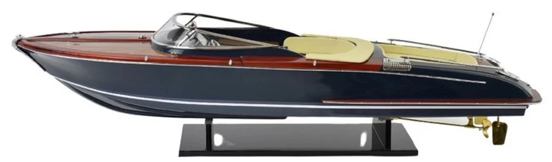 Casa Padrino Luxus Deko Speedboot mit Massivholz Ständer Mehrfarbig 89 x H. 28 cm - Handgefertigtes Deko Boot - Holzboot - Modellboot - Rennboot