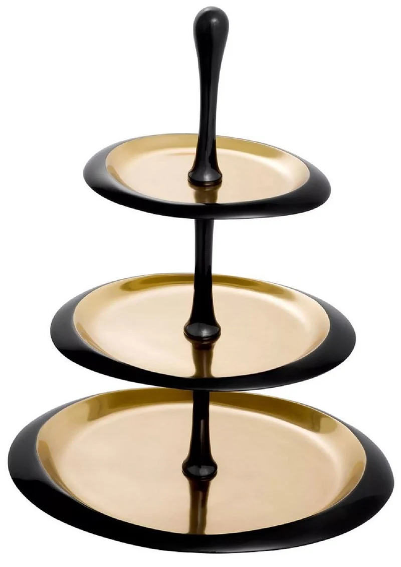 Casa Padrino Luxus Etagere Schwarz / Gold 35 x 26 x H. 48,5 cm - Ovale Kuchen & Keks Etagere - Gastronomie Accessoires - Restaurant Accessoires - Hotel Accessoires - Luxus Accessoires
