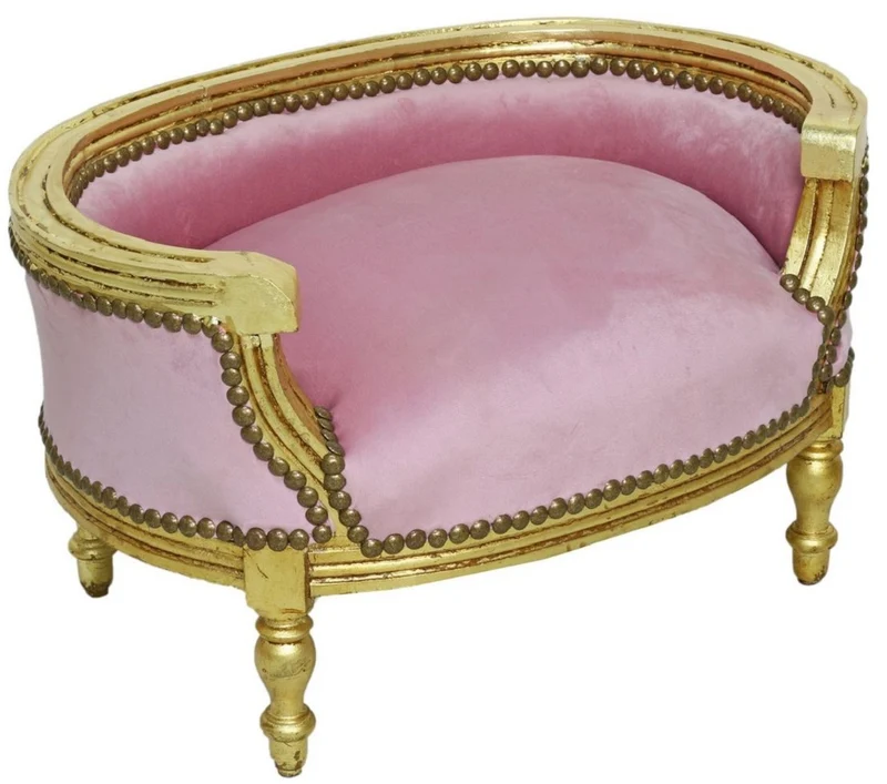 Casa Padrino Barock Hundebett & Katzenbett Rosa / Antik Gold - Handgefertigtes Hunde & Katzen Sofa im Barockstil - Barock Hunde & Katzen Möbel - Barock Tiermöbel