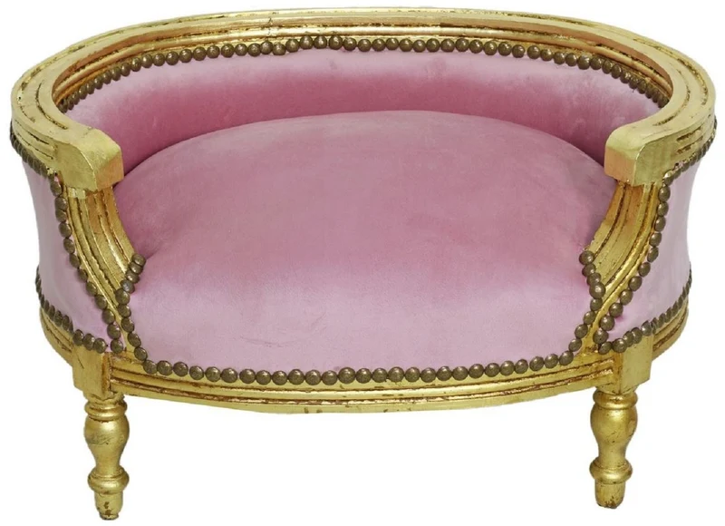 Casa Padrino Barock Hundebett & Katzenbett Rosa / Antik Gold - Handgefertigtes Hunde & Katzen Sofa im Barockstil - Barock Hunde & Katzen Möbel - Barock Tiermöbel