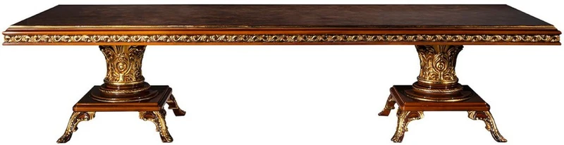 Casa Padrino Luxus Barock Esszimmer Set Braun / Gold - 1 Barock Esstisch & 10 Barock Esszimmerstühle - Barock Esszimmer Möbel - Luxus Möbel im Barockstil - Edel & Prunkvoll