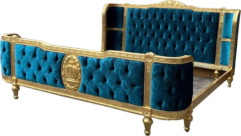 Pompöös by Casa Padrino Luxus Barock Doppelbett Türkis Muster / Gold - Pompööses Barock Bett designed by Harald Glööckler - Schlafzimmer Möbel im Barockstil - Barock Möbel - Edel & Prunkvoll