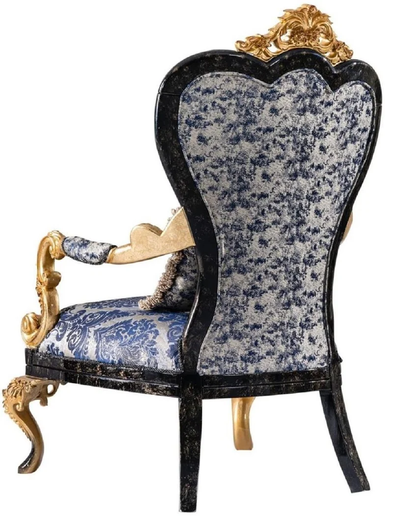 Casa Padrino Luxus Barock Wohnzimmer Set Blau / Schwarz / Gold - 2 Barock Sofas & 2 Barock Sessel & 1 Barock Couchtisch - Luxus Wohnzimmer Möbel im Barockstil - Barock Möbel - Edel & Prunkvoll