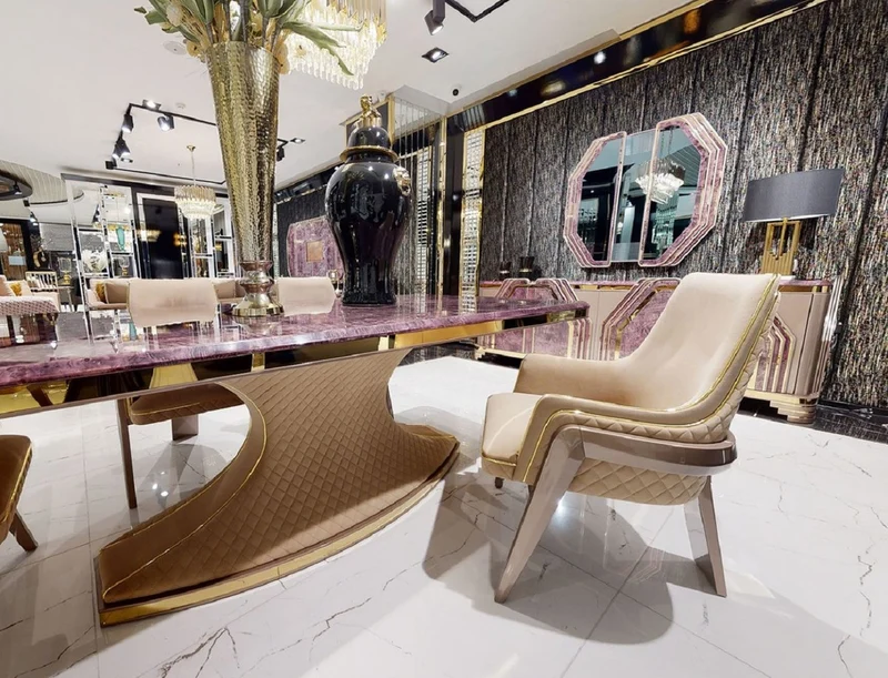 Casa Padrino Luxus Art Deco Esszimmer Stuhl Set mit Armlehnen Beige / Grau / Gold - Küchen Stühle 6er Set - Luxus Esszimmer Möbel - Art Deco Möbel - Luxus Einrichtung - Art Deco Einrichtung