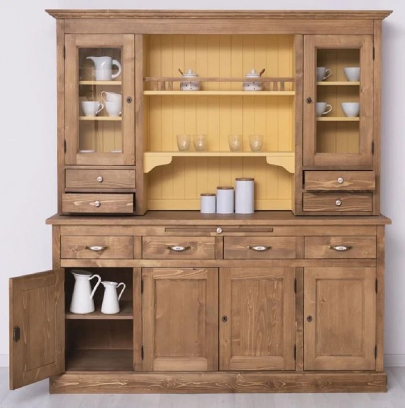 Casa Padrino Landhausstil Esszimmerschrank Braun / Gelb 180 x 50 x H. 197 cm - Massivholz Küchenschrank - Esszimmermöbel im Landhausstil - Landhausstil Esszimmer Einrichtung