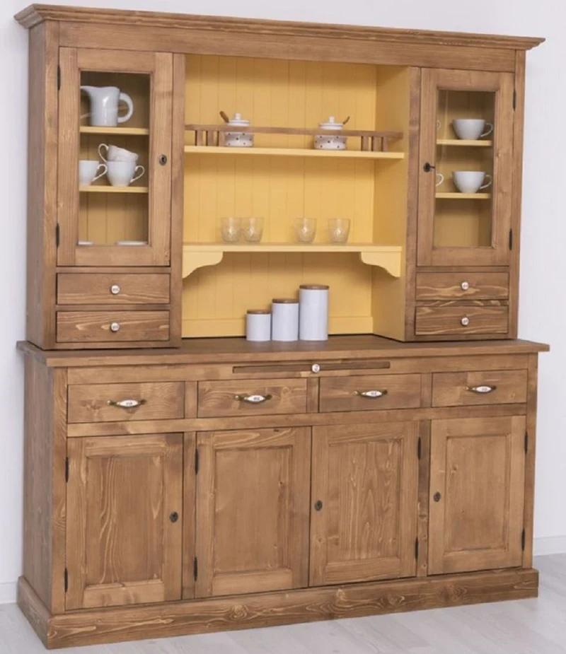 Casa Padrino Landhausstil Esszimmerschrank Braun / Gelb 180 x 50 x H. 197 cm - Massivholz Küchenschrank - Esszimmermöbel im Landhausstil - Landhausstil Esszimmer Einrichtung