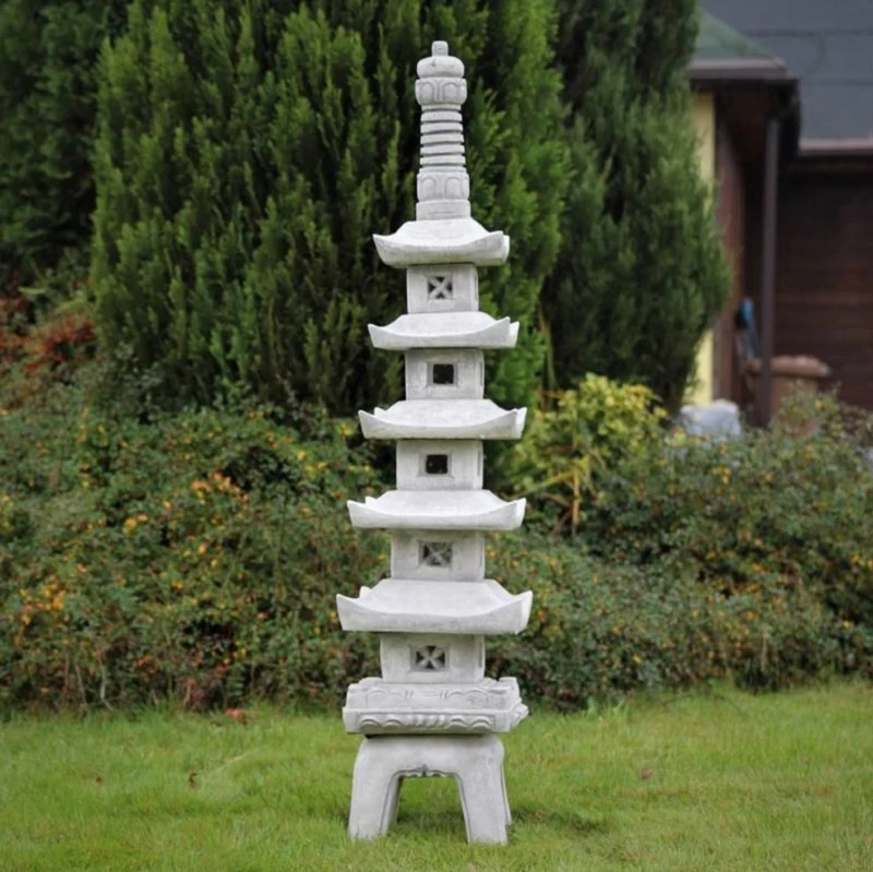 Casa Padrino Luxus Garten Deko Pagode Grau 24 x 24 x H. 128 cm - Elegante 5 Stöckige Stein Pagode - Garten & Terrassen Deko Accessoires im Japanischen Stil
