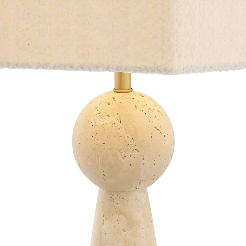 Casa Padrino Luxus Tischleuchte Beige / Antik Messing / Creme 40 x 40 x H. 78,5 cm - Travertin Schreibtischleuchte mit sechseckigem Lampenschirm - Luxus Tischleuchten - Luxus Schreibtischleuchten