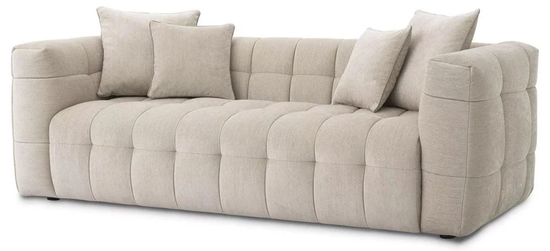 Casa Padrino Luxus Sofa Sandfarben 230 x 100 x H. 75 cm - Wohnzimmer Sofa mit 4 Kissen - Wohnzimmer Möbel - Luxus Möbel - Wohnzimmer Einrichtung - Luxus Einrichtung - Luxus Qualität