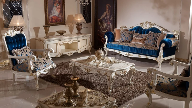 Casa Padrino Luxus Barock Sessel Blau / Braun / Weiß / Gold - Prunkvoller Wohnzimmer Sessel mit elegantem Muster - Barockstil Wohnzimmer Möbel - Luxus Möbel im Barockstil - Barock Einrichtung